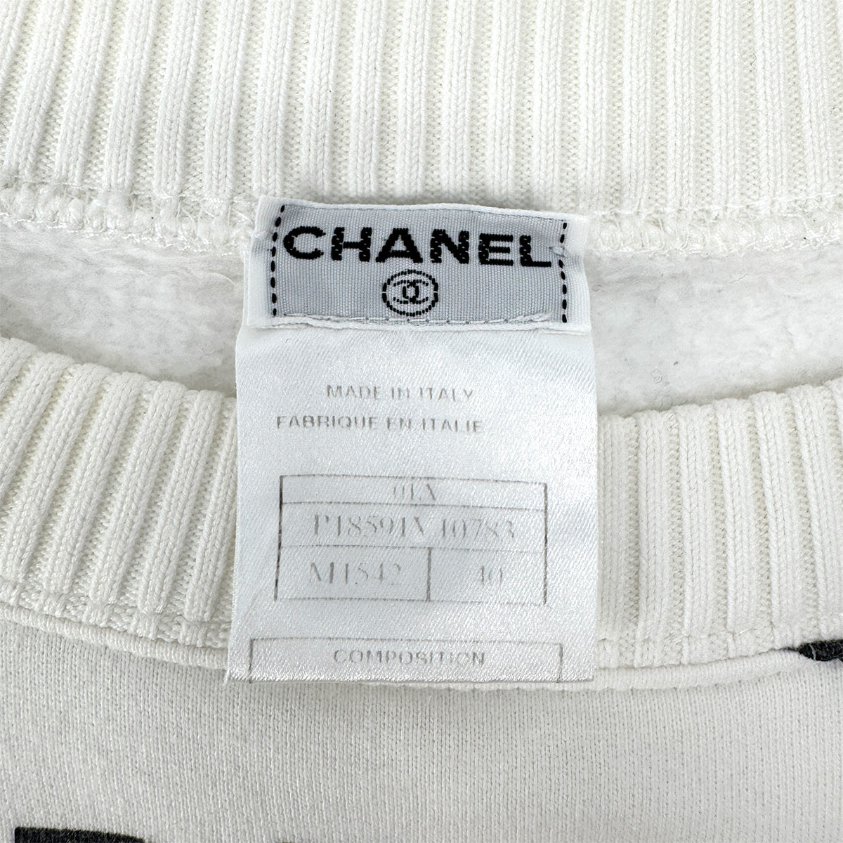 Luxury Promise Japan CHANEL MADEMOISELLE LONG SLEEVE SWEATSHIRT WHITE COTTON 40 01A RTW 90299334