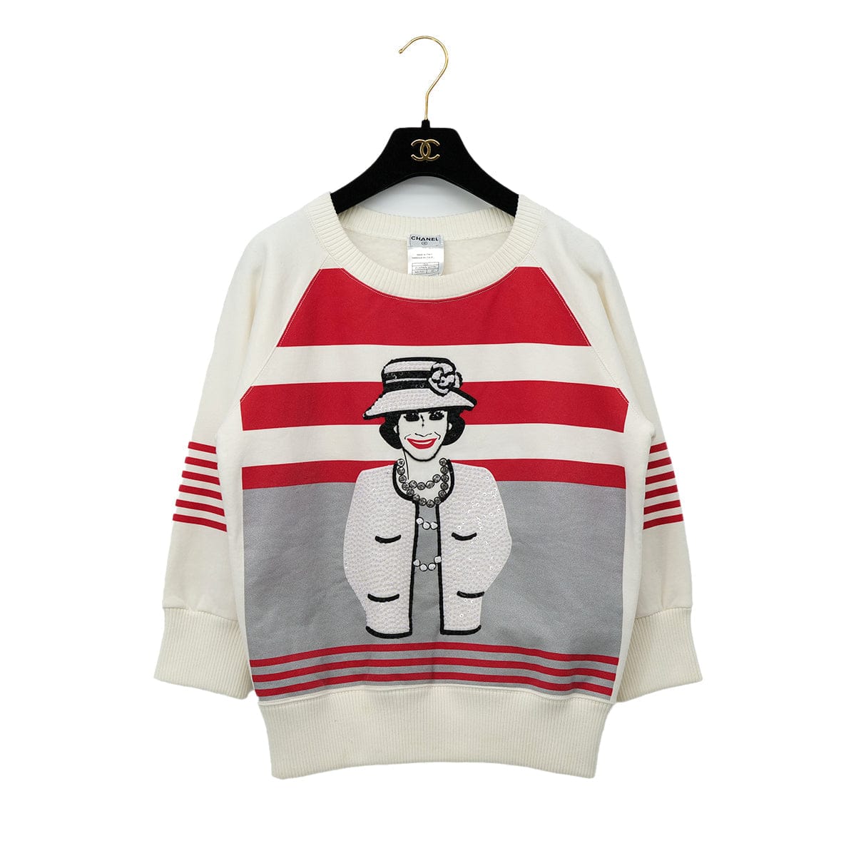 Luxury Promise Japan CHANEL MADEMOISELLE LONG SLEEVE SWEATSHIRT WHITE COTTON 42 01A RTW 90301749