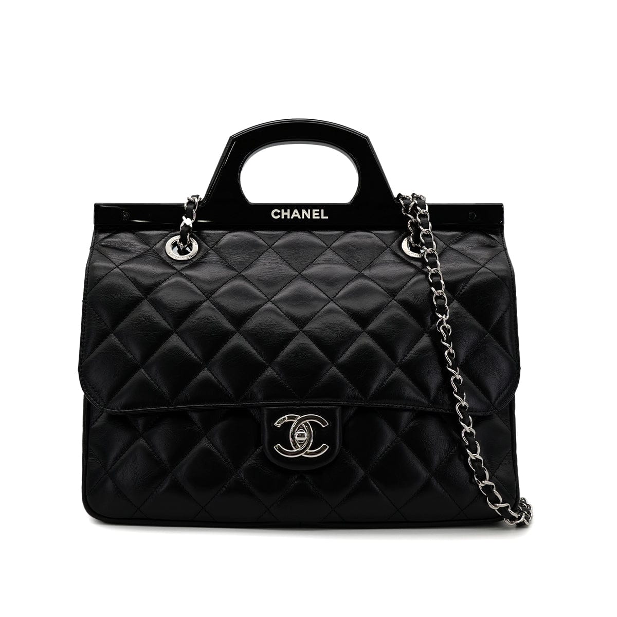 Luxury Promise Japan CHANEL MATELASSE 2WAY HAND CHAIN SHOULDER BAG BLACK LEATHER 90304700