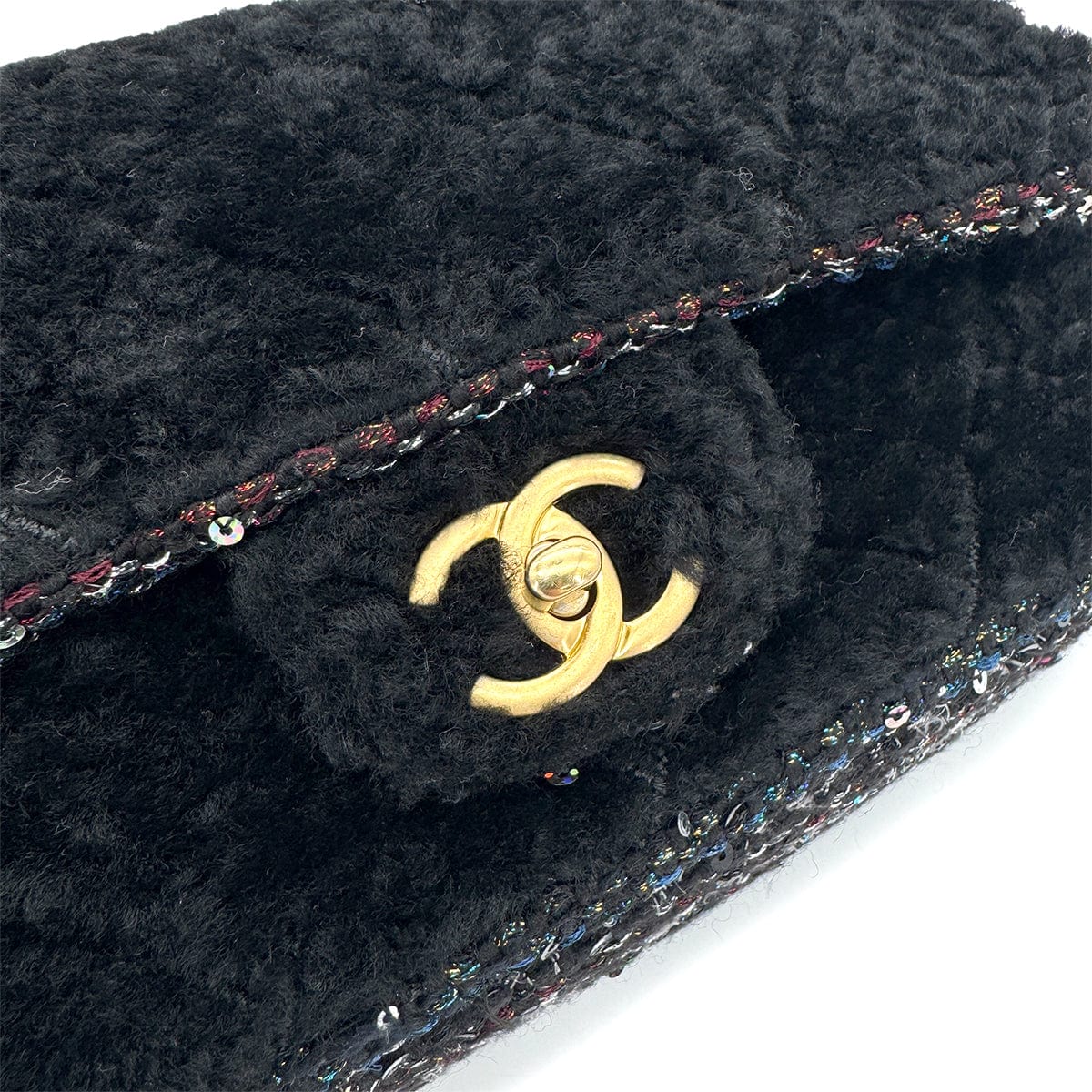 Luxury Promise Japan CHANEL MATELASSE CHAIN SHOULDER BAG BLACK FAR TWEED SEQUINS 90292747