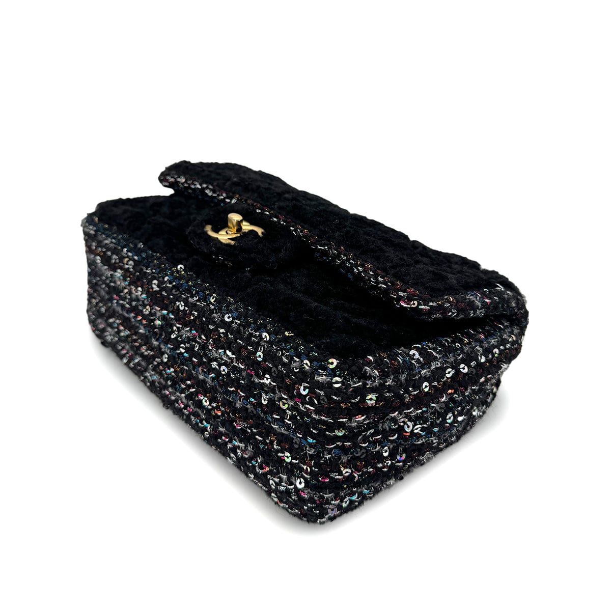 Luxury Promise Japan CHANEL MATELASSE CHAIN SHOULDER BAG BLACK FAR TWEED SEQUINS 90292747