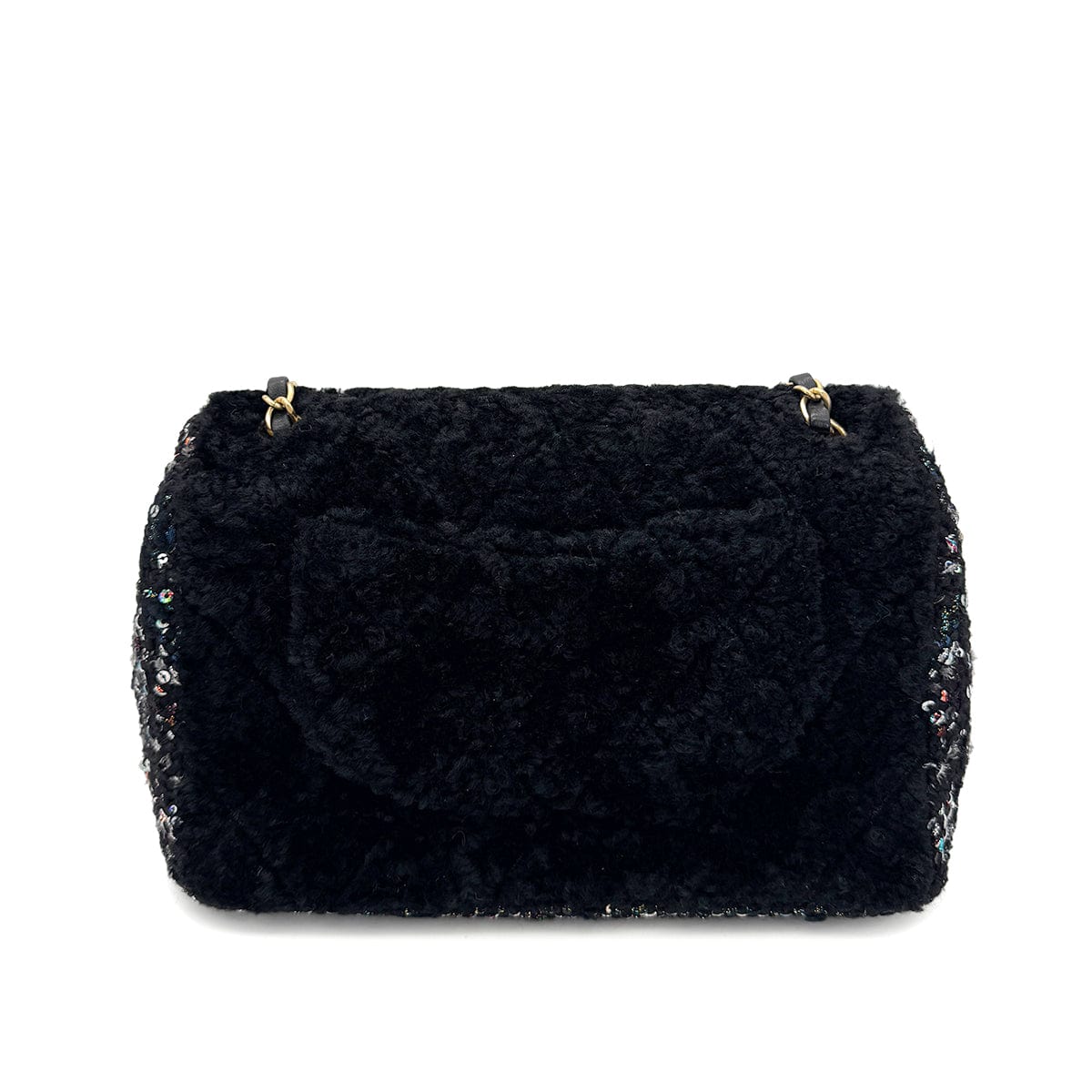 Luxury Promise Japan CHANEL MATELASSE CHAIN SHOULDER BAG BLACK FAR TWEED SEQUINS 90292747
