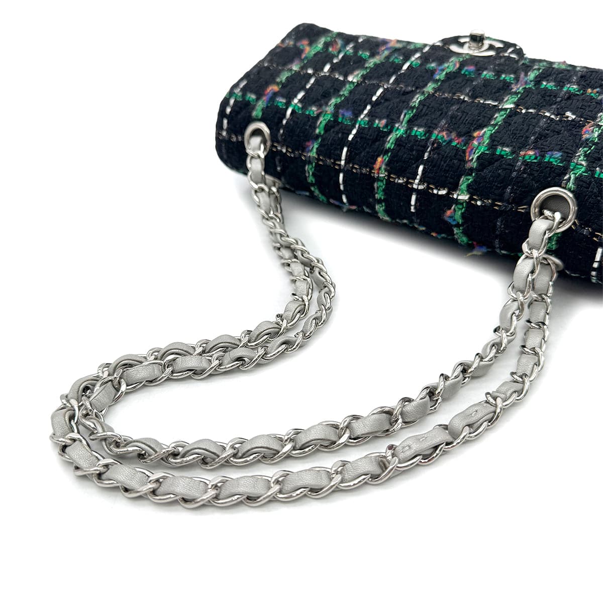 Luxury Promise Japan CHANEL MATELASSE CHAIN SHOULDER BAG BLACK GREEN TWEED 90294174