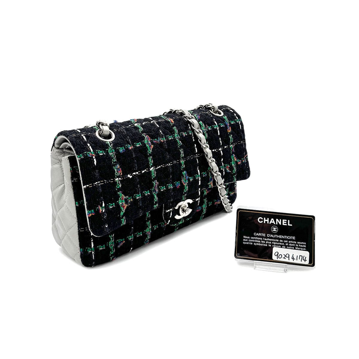 Luxury Promise Japan CHANEL MATELASSE CHAIN SHOULDER BAG BLACK GREEN TWEED 90294174