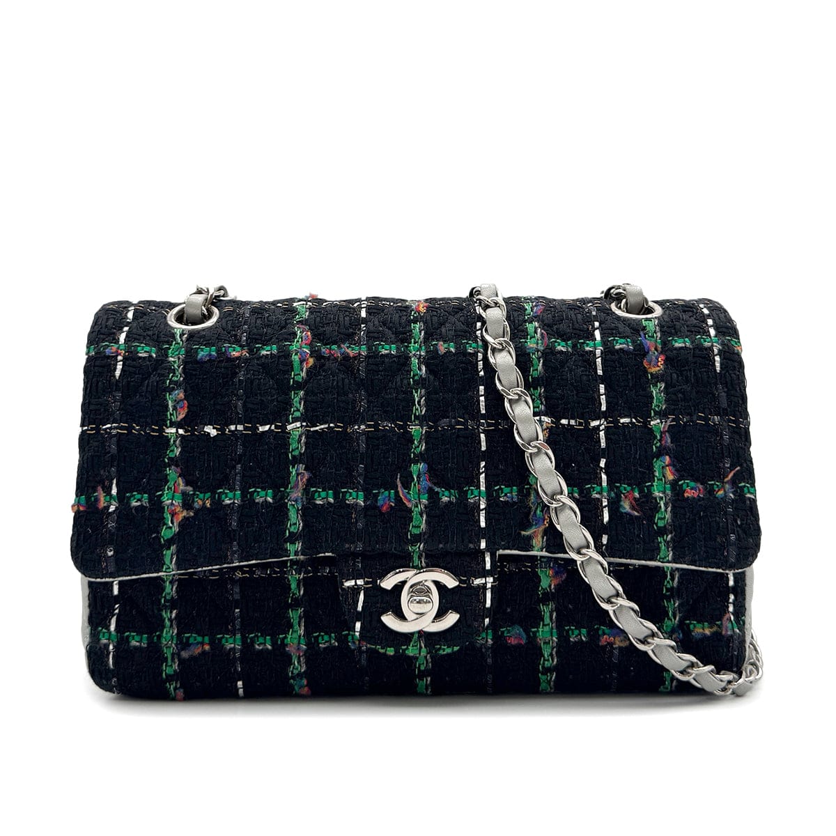 Luxury Promise Japan CHANEL MATELASSE CHAIN SHOULDER BAG BLACK GREEN TWEED 90294174