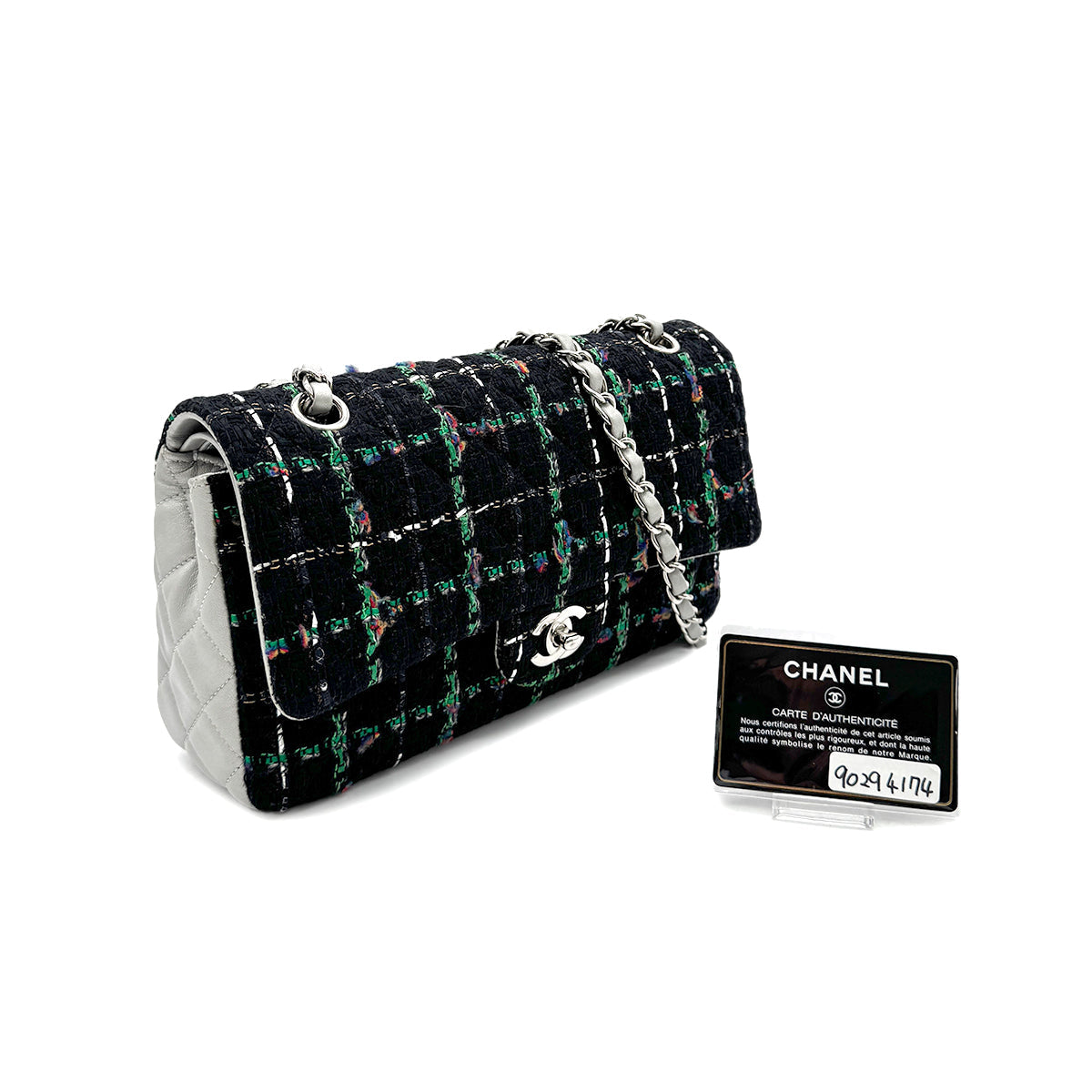 Luxury Promise Japan CHANEL MATELASSE CHAIN SHOULDER BAG BLACK GREEN TWEED 90294174