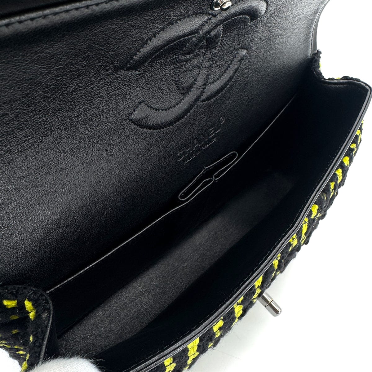 Luxury Promise Japan CHANEL MATELASSE CHAIN SHOULDER BAG BLACK YELLOW TWEED 90301743