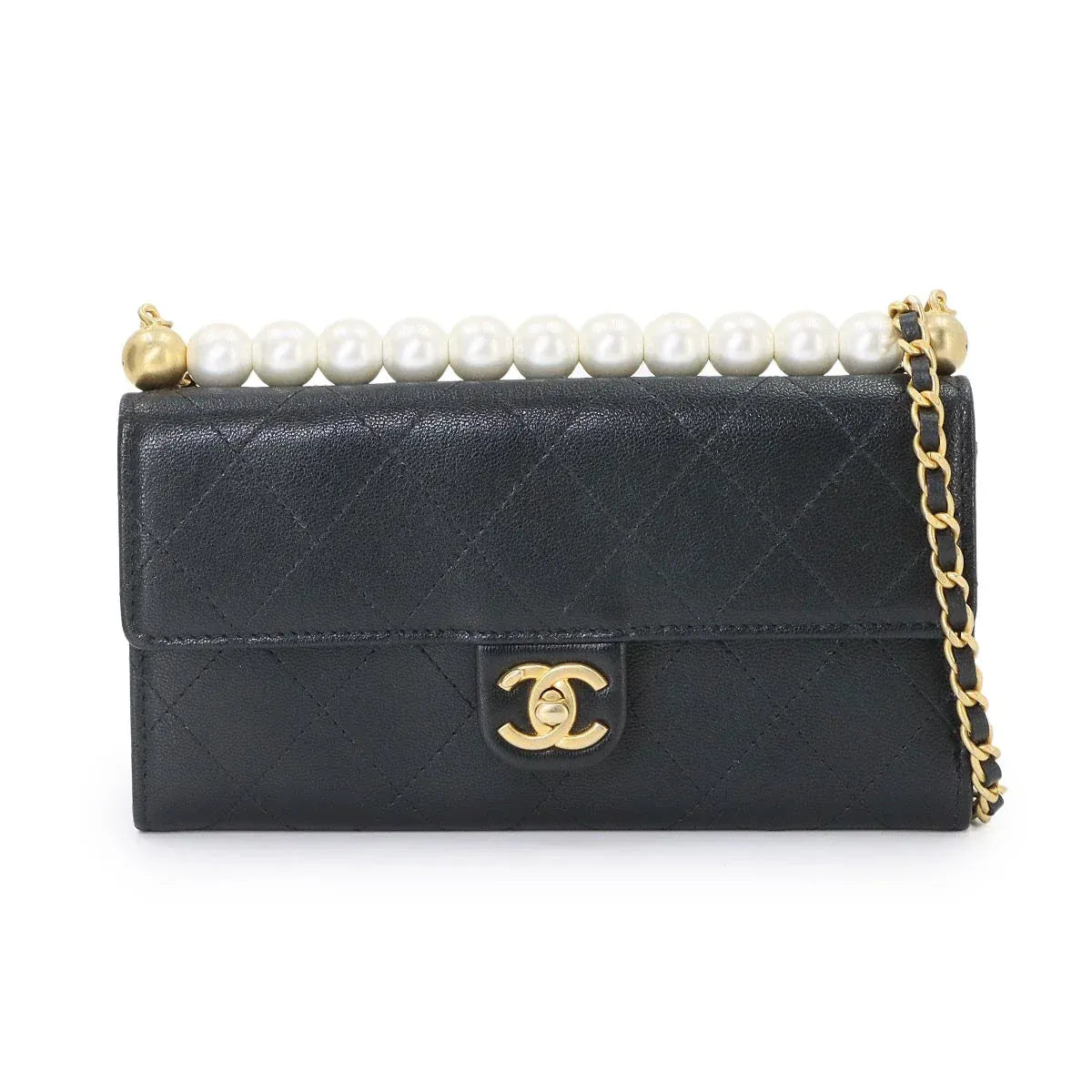 Luxury Promise Japan CHANEL Matelasse Chain Wallet Pearl motif Leather Black AP1001 Purse 90339704