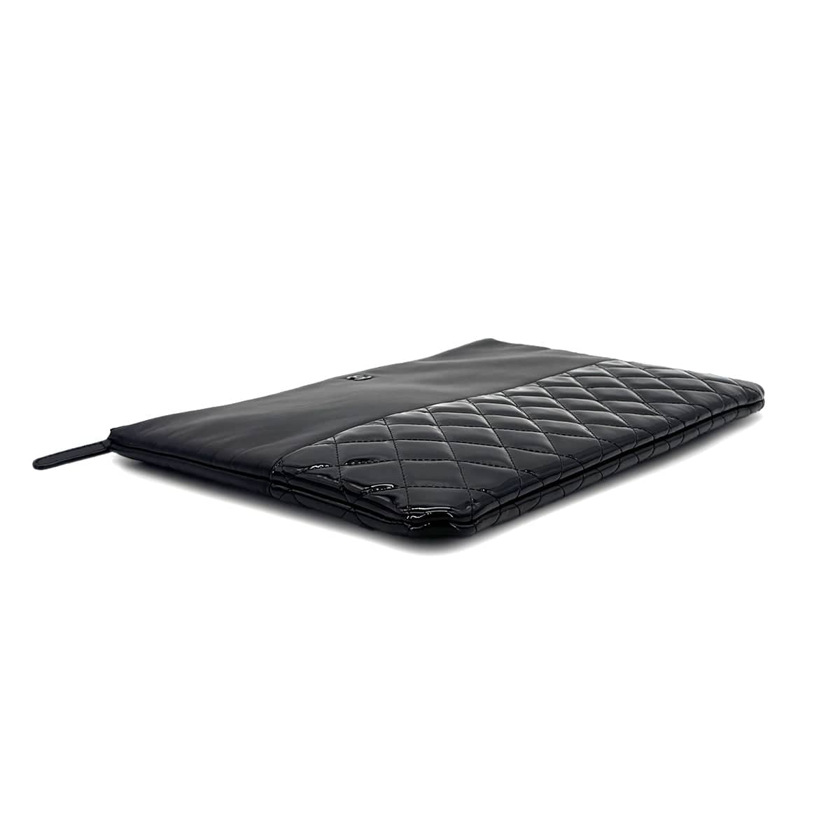 Luxury Promise Japan CHANEL MATELASSE CLUTCH BAG BLACK ENAMEL LEATHER 90283110