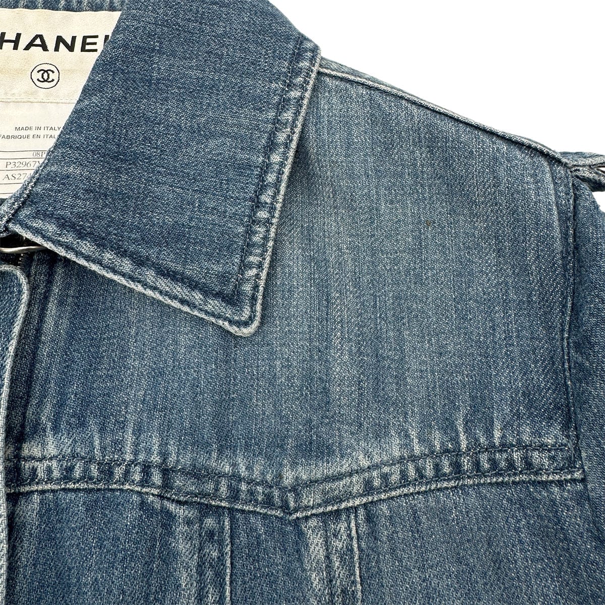 Luxury Promise Japan CHANEL MATELASSE COCO BUTTON DENIM ZIP UP JACKET BLUE COTTON 38 08P RTW 90290217