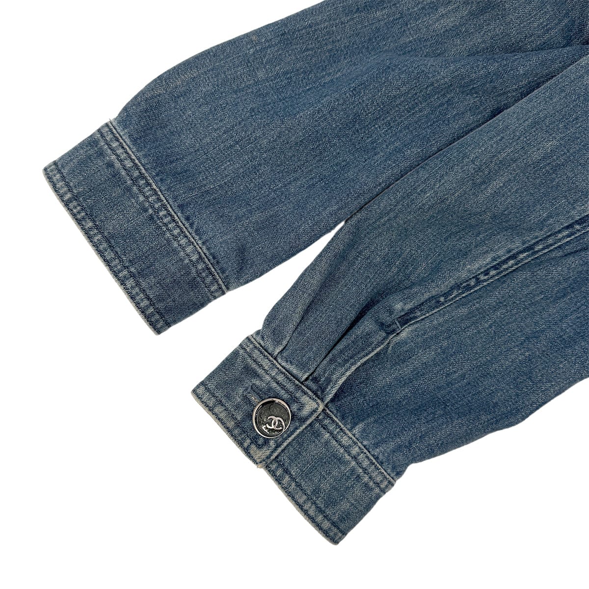 Luxury Promise Japan CHANEL MATELASSE COCO BUTTON DENIM ZIP UP JACKET BLUE COTTON 38 08P RTW 90290217