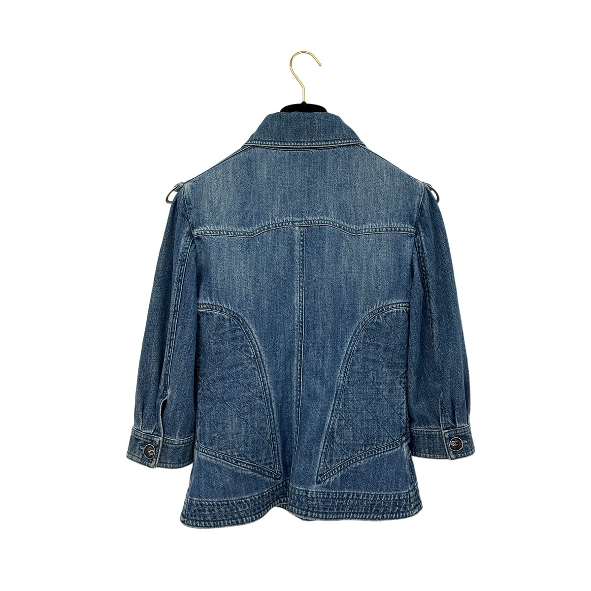 Luxury Promise Japan CHANEL MATELASSE COCO BUTTON DENIM ZIP UP JACKET BLUE COTTON 38 08P RTW 90290217