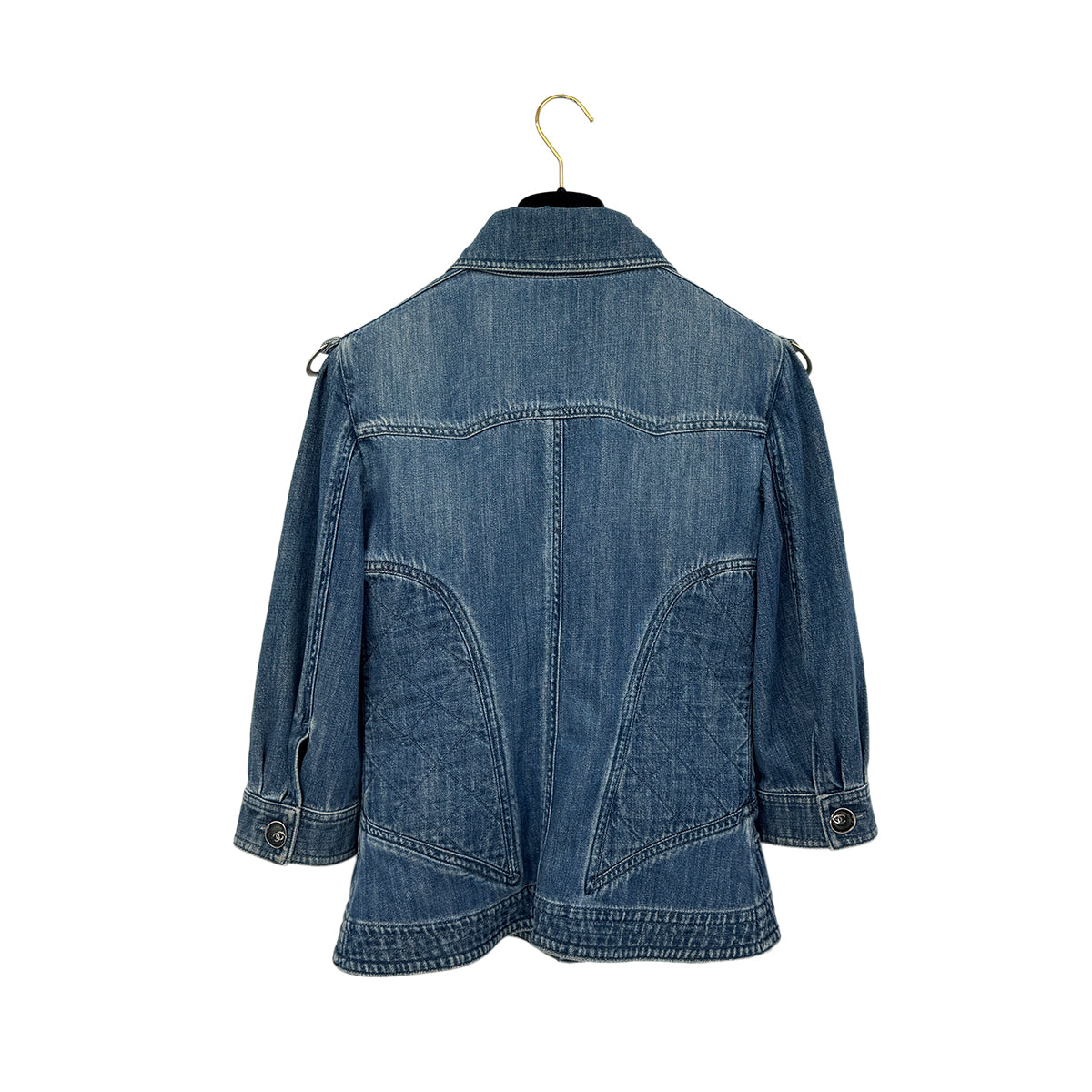 Luxury Promise Japan CHANEL MATELASSE COCO BUTTON DENIM ZIP UP JACKET BLUE COTTON 38 08P RTW 90290217