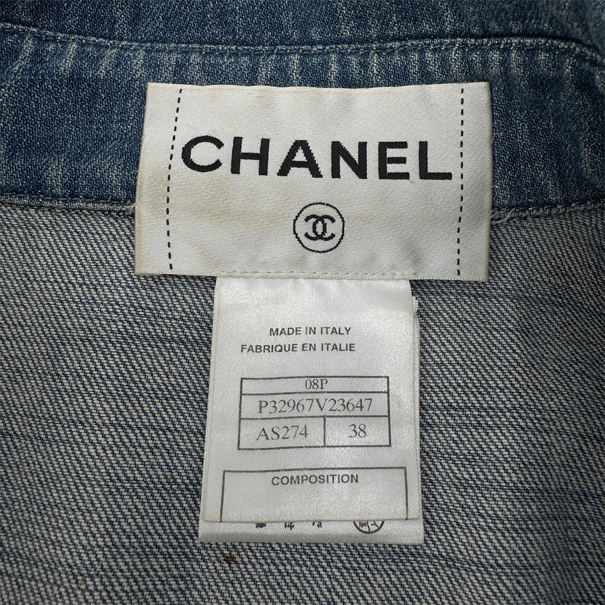 Luxury Promise Japan CHANEL MATELASSE COCO BUTTON DENIM ZIP UP JACKET BLUE COTTON 38 08P RTW 90290217