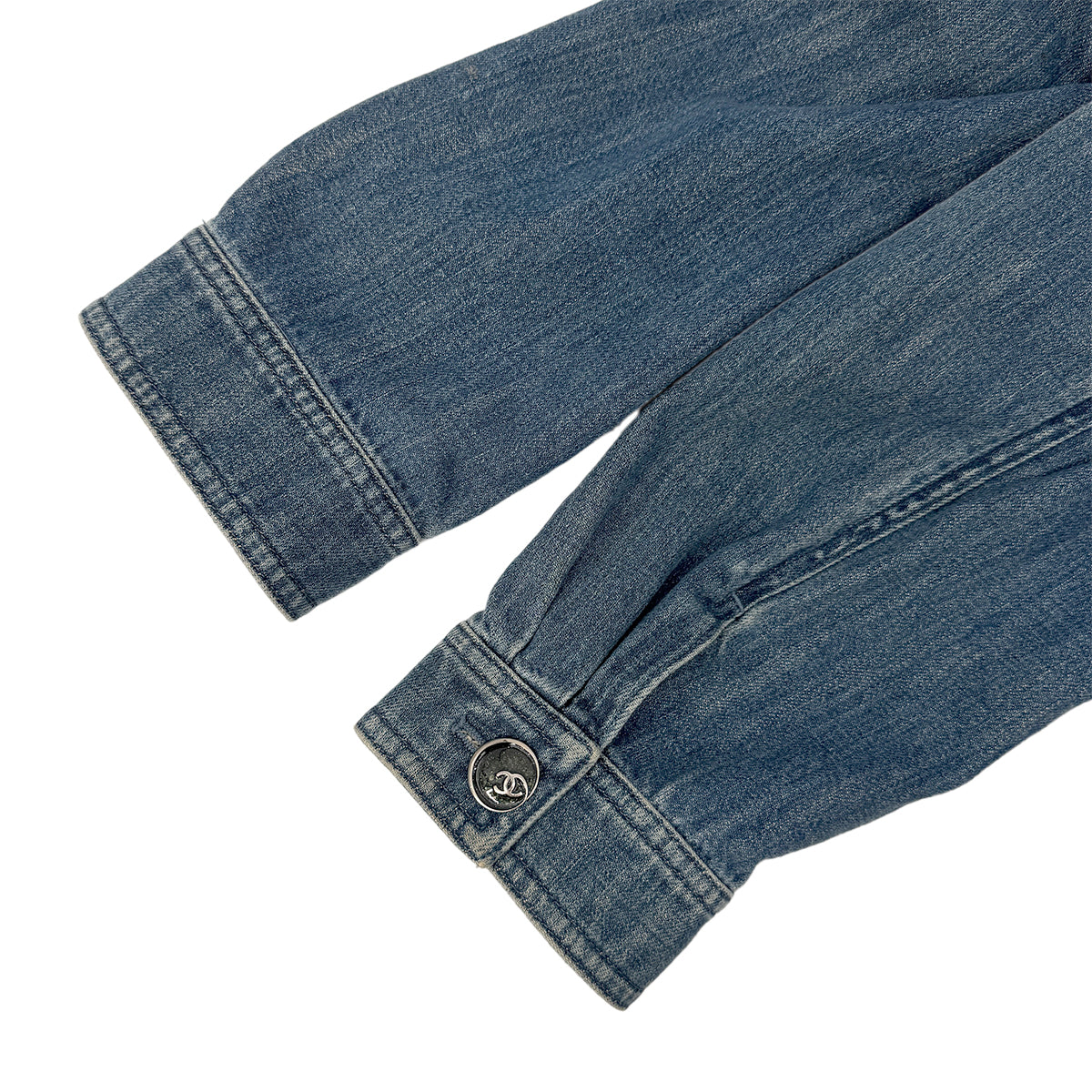 Luxury Promise Japan CHANEL MATELASSE COCO BUTTON DENIM ZIP UP JACKET BLUE COTTON 38 08P RTW 90290217