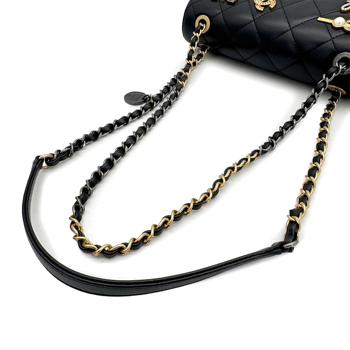 Luxury Promise Japan CHANEL MATELASSE COCO CLIPS CHAIN SHOULDER BAG RHINESTONE FAUX PEARL BLACK LAMB SKIN GOLD HARDWARE 90324131