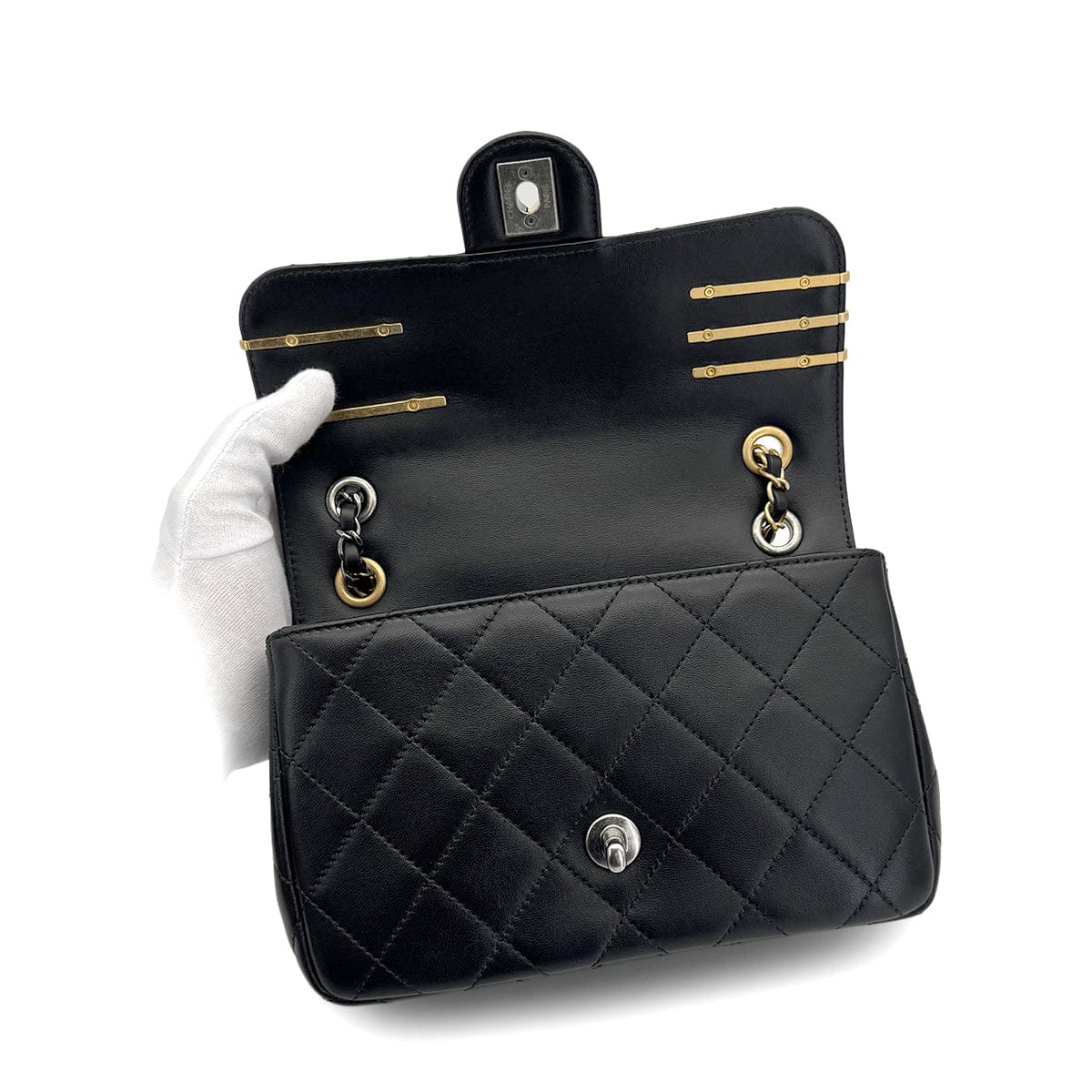 Luxury Promise Japan CHANEL MATELASSE COCO CLIPS CHAIN SHOULDER BAG RHINESTONE FAUX PEARL BLACK LAMB SKIN GOLD HARDWARE 90324131