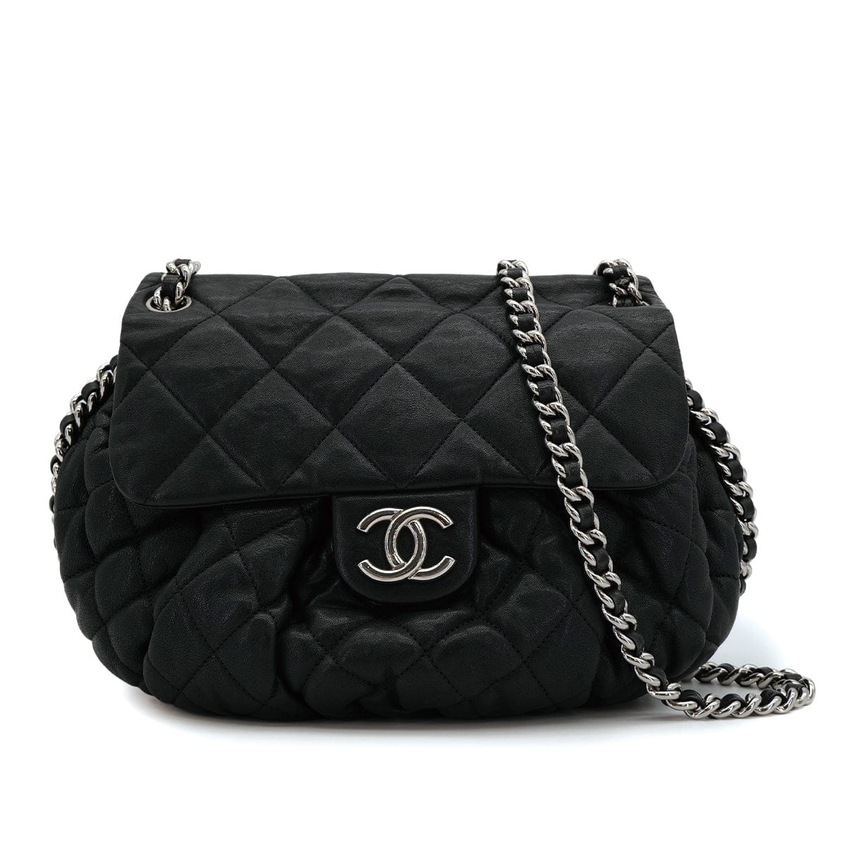 Luxury Promise Japan CHANEL MATELASSE COCOMARK CHAIN AROUND SHOULDER BAG BLACK LEATHER 90309812
