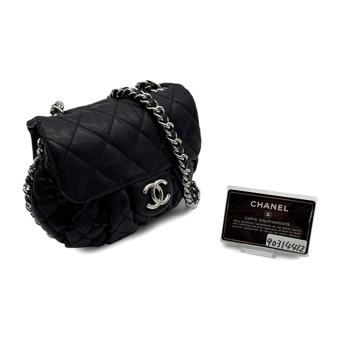 Luxury Promise Japan CHANEL MATELASSE COCOMARK CHAIN AROUND SHOULDER BAG BLACK LEATHER 90314412