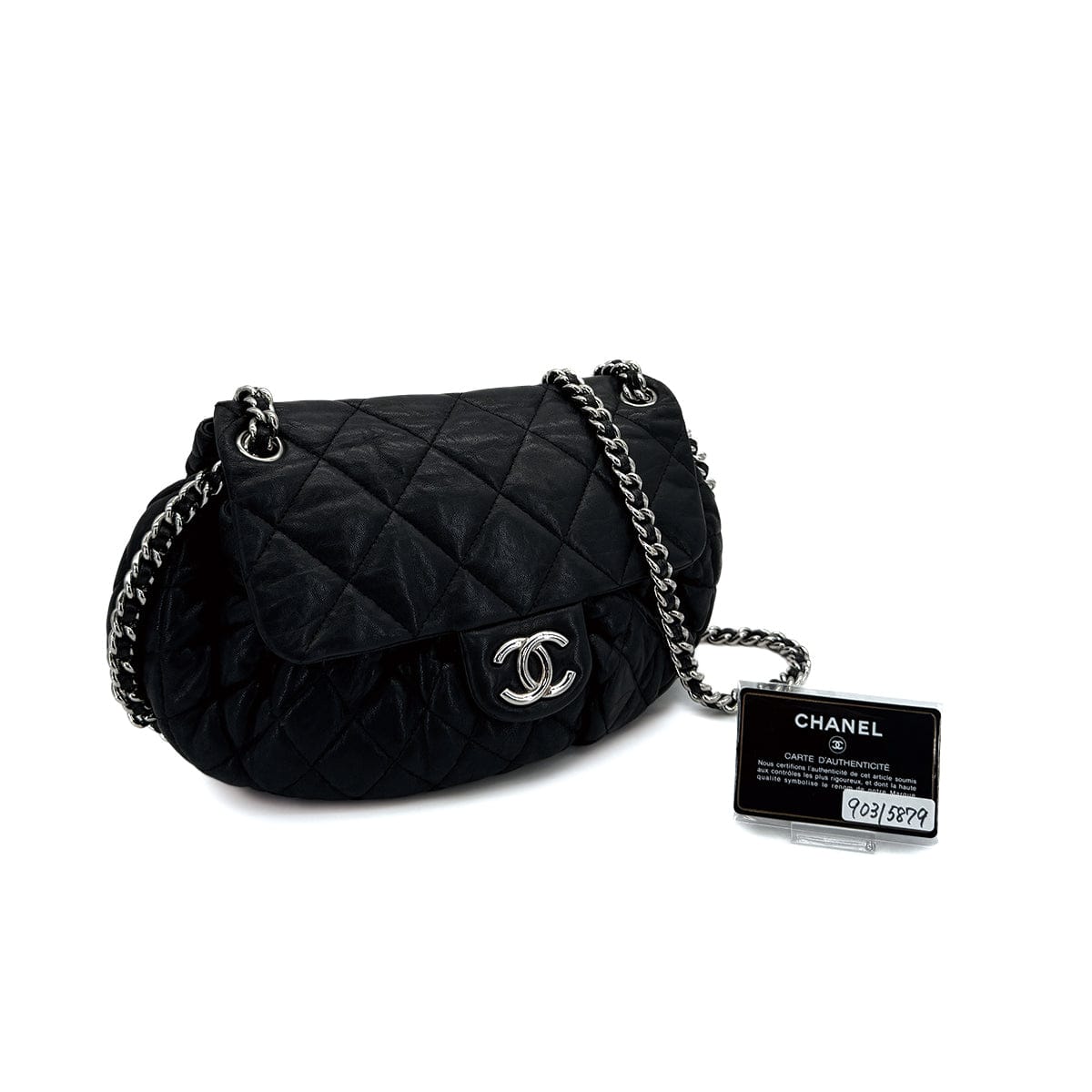 Luxury Promise Japan CHANEL MATELASSE COCOMARK CHAIN AROUND SHOULDER BAG BLACK LEATHER 90315879