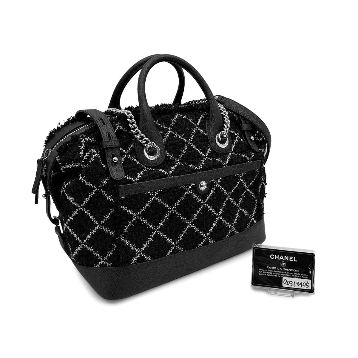 Luxury Promise Japan CHANEL MATELASSE COCOMARK CHAIN SHOULDER HAND BAG BLACK WHITE TWEED 90313405