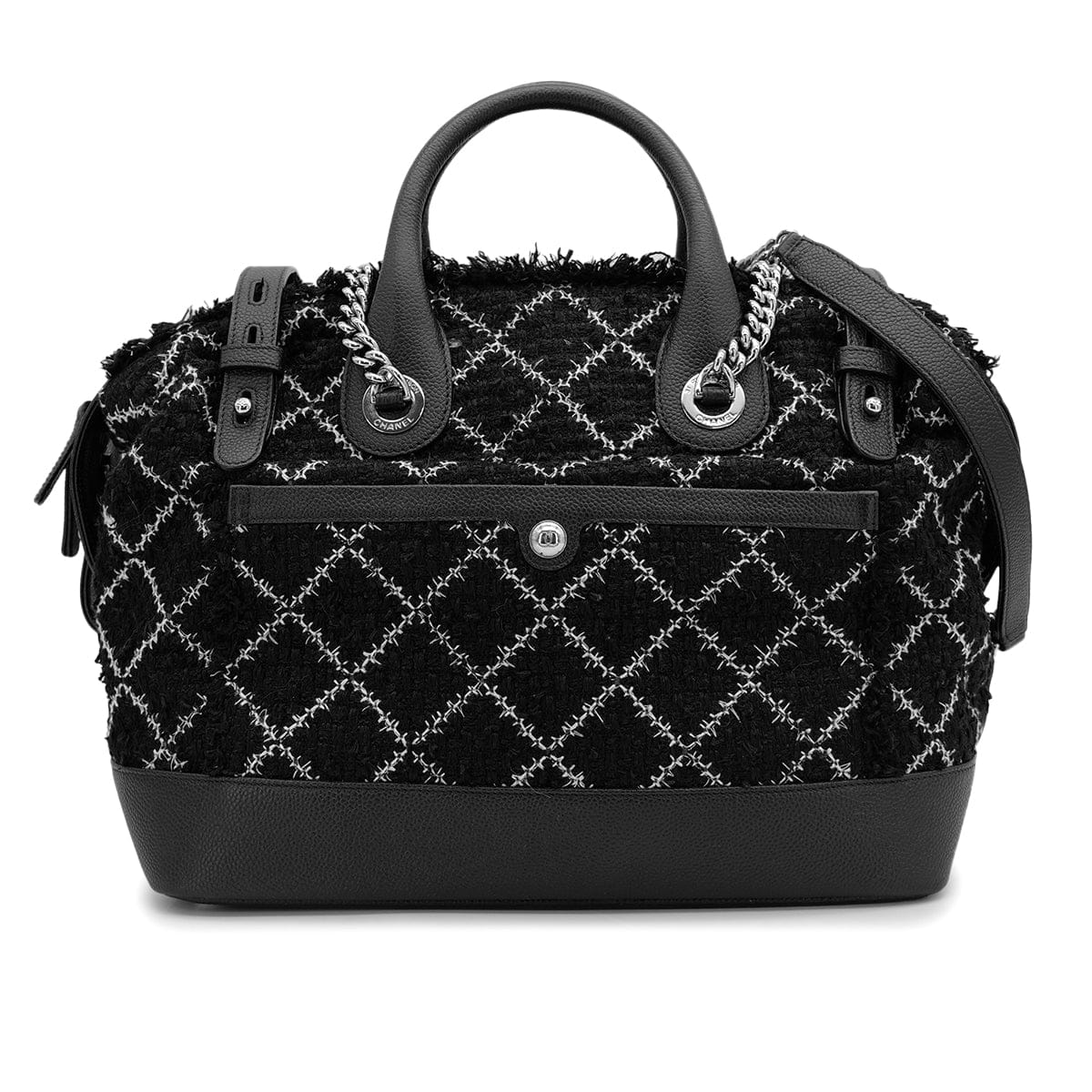 Luxury Promise Japan CHANEL MATELASSE COCOMARK CHAIN SHOULDER HAND BAG BLACK WHITE TWEED 90313405