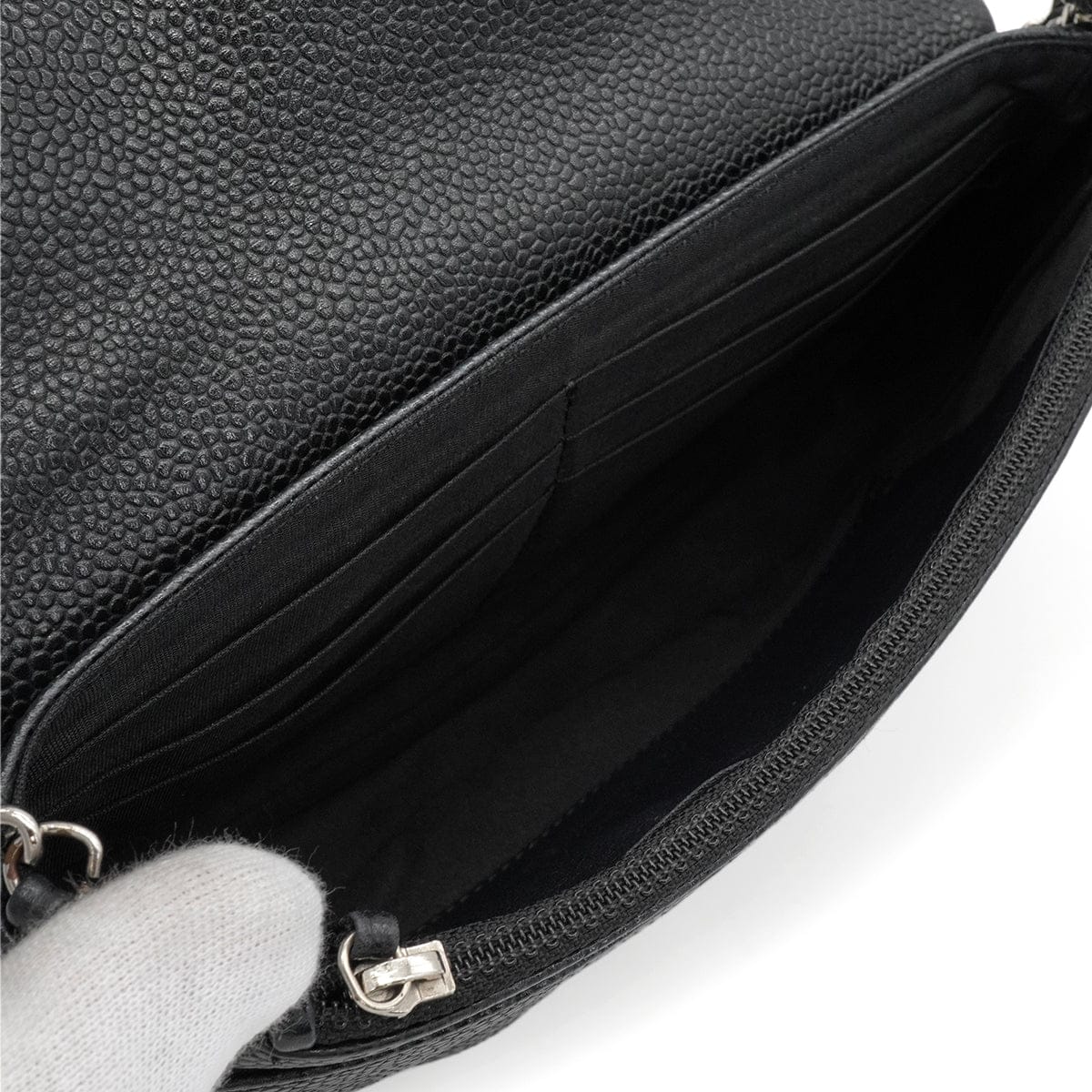Luxury Promise Japan CHANEL MATELASSE HALF MOON CHAIN SHOULDER BAG BLACK CAVIAR SKIN SILVER HARDWARE 90343936
