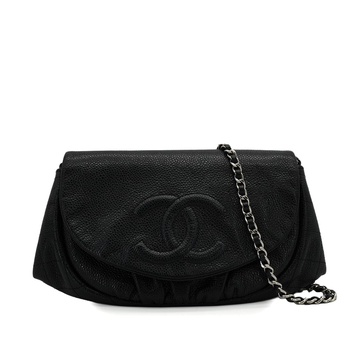 Luxury Promise Japan CHANEL MATELASSE HALF MOON CHAIN SHOULDER BAG BLACK CAVIAR SKIN SILVER HARDWARE 90343936