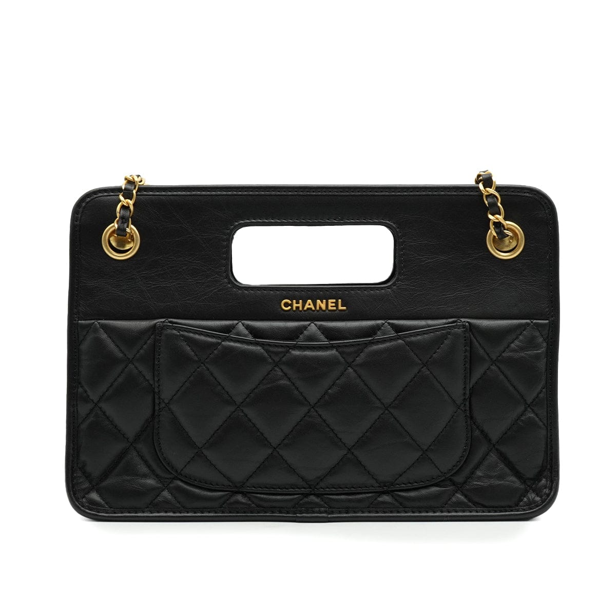 Luxury Promise Japan CHANEL MATELASSE SMALL SHOPPING BAG BLACK LAMB SKIN GOLD HARDWARE 90335798