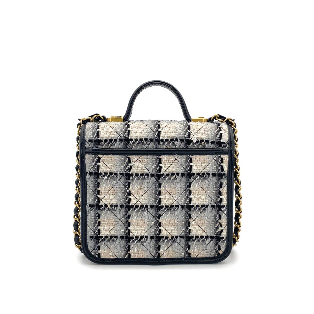 Luxury Promise Japan CHANEL MATELASSE TWEED CHAIN HAND SHOULDER BAG BEIGE BLACK GOLD HARDWARE 90324760