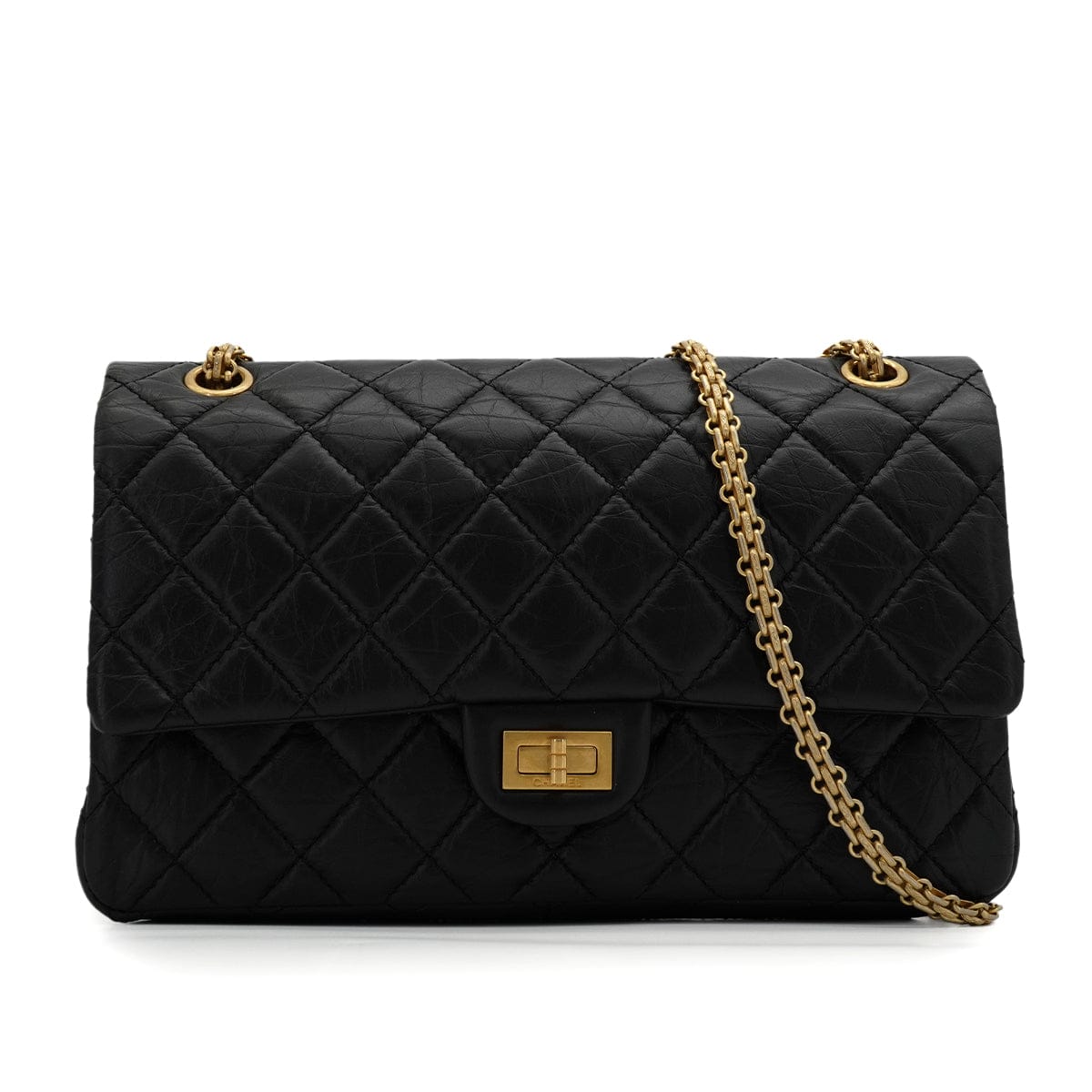 Luxury Promise Japan CHANEL MATERASSE 2.55 CHAIN SHOULDER BAG BLACK LEATHER GOLD HARDWARE 90345071