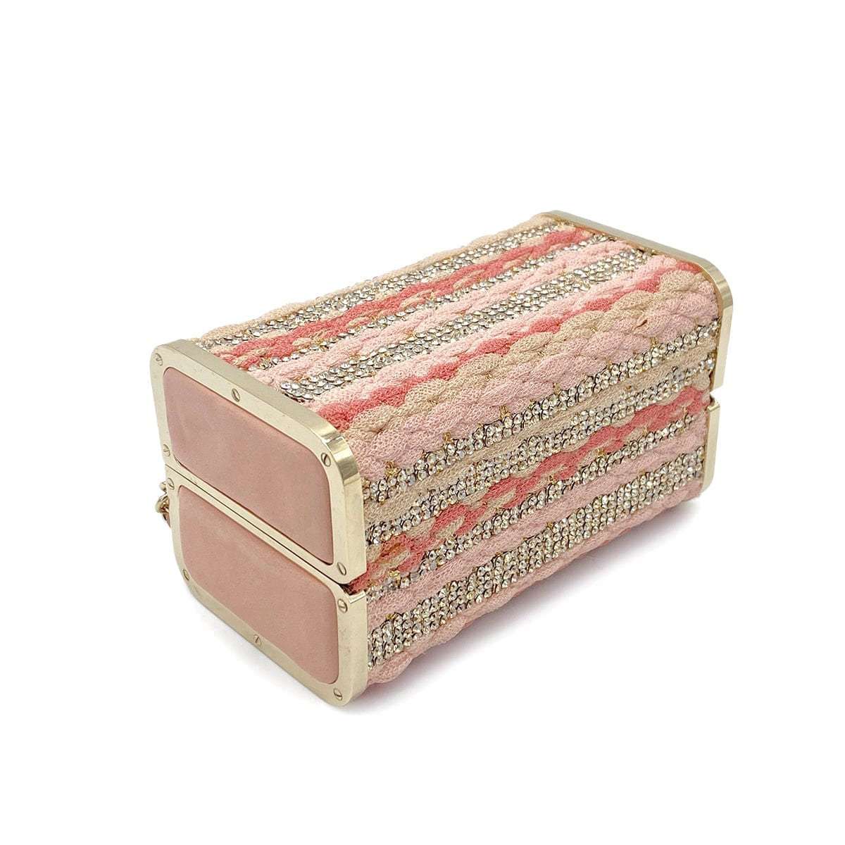 Luxury Promise Japan CHANEL MINAUDIERE CHAIN SHOULDER BAG PINK KNIT LEATHER RHINESTONE 90265911