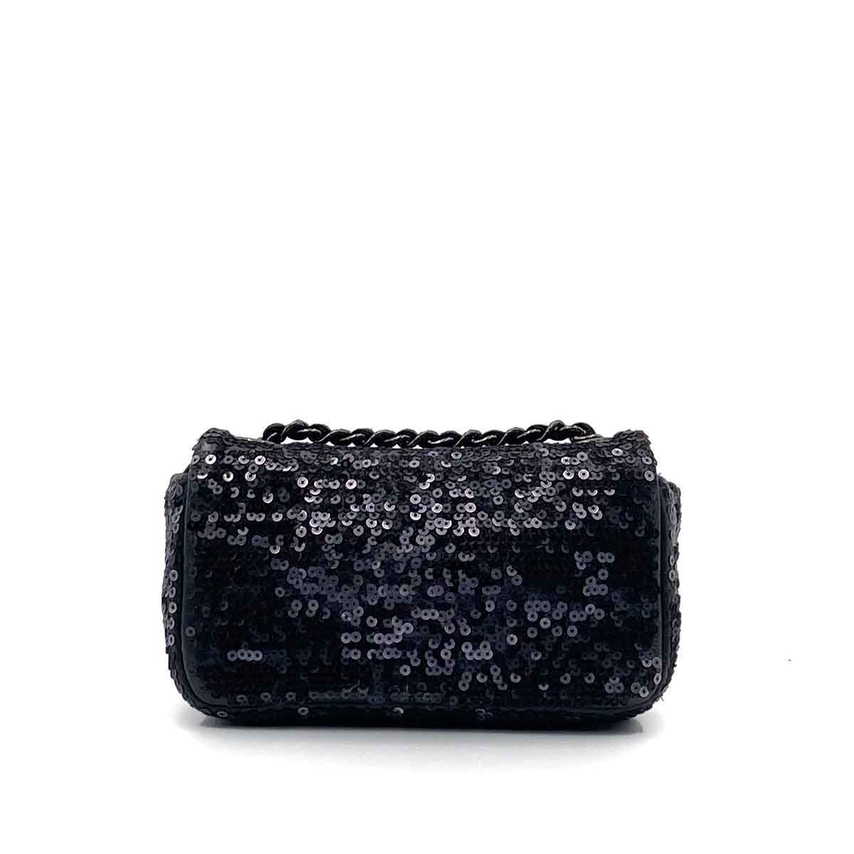 Luxury Promise Japan CHANEL MINI CHAIN SHOULDER BAG BLACK SEQUINS LEATHER 90235890
