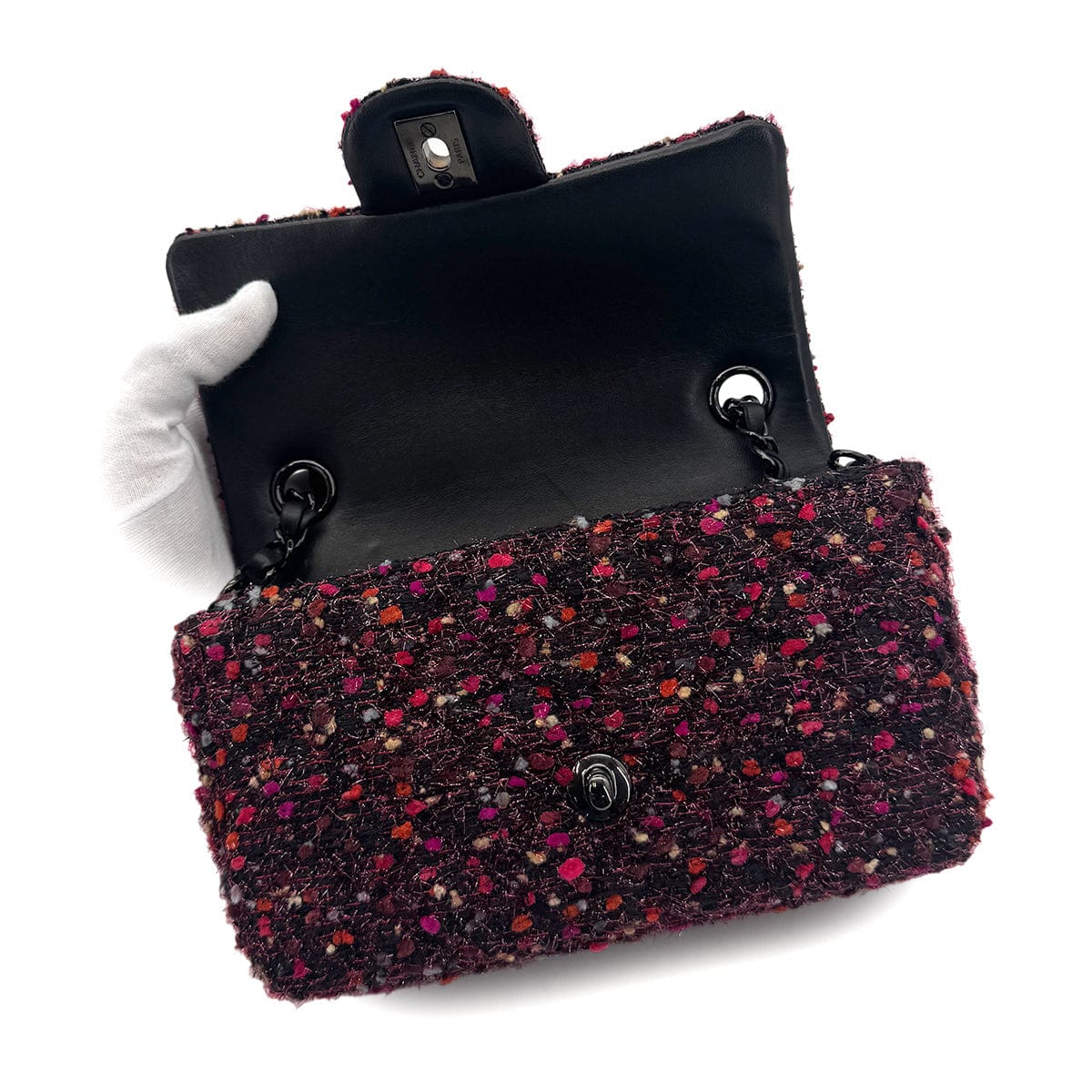 Luxury Promise Japan CHANEL MINI MATELASSE 20 CHAIN SHOULDER BAG BLACK PINK TWEED 90294980