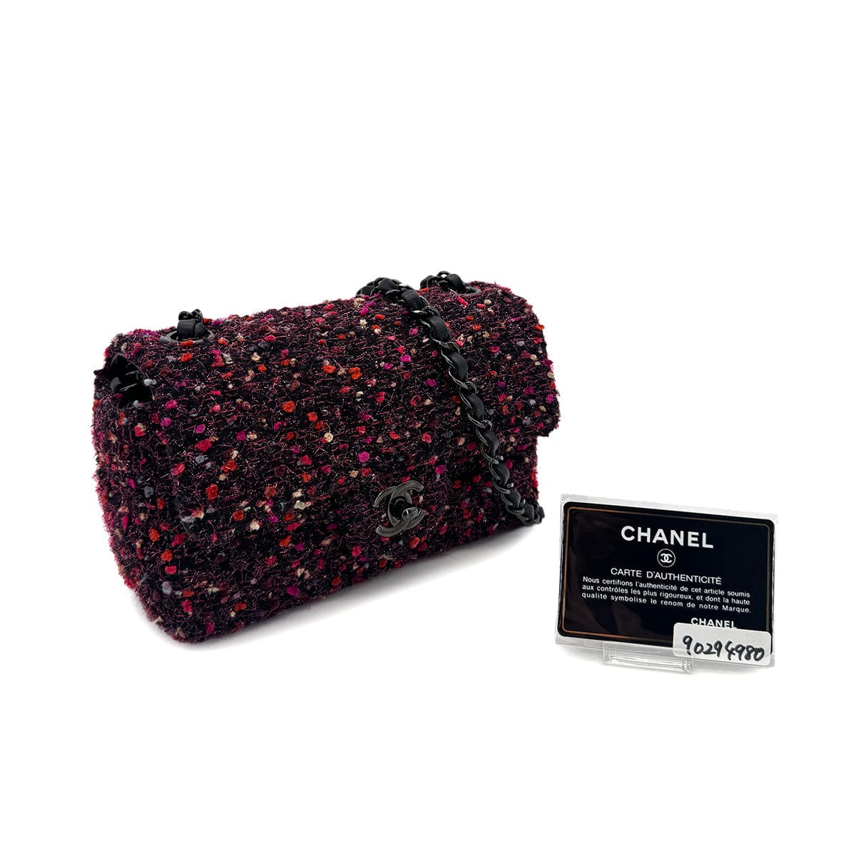 Luxury Promise Japan CHANEL MINI MATELASSE 20 CHAIN SHOULDER BAG BLACK PINK TWEED 90294980