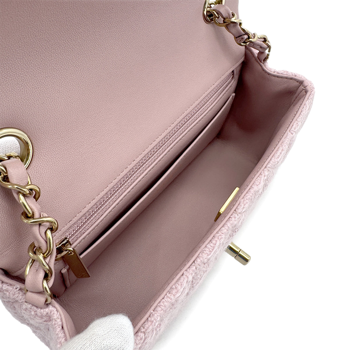 Luxury Promise Japan CHANEL MINI MATELASSE 20 CHAIN SHOULDER BAG PINK TWEED 90294827