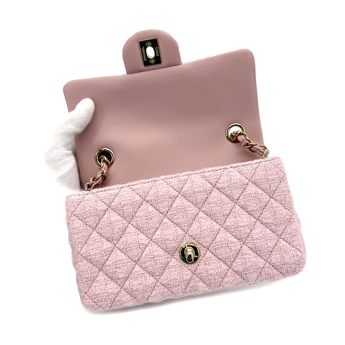 Luxury Promise Japan CHANEL MINI MATELASSE 20 CHAIN SHOULDER BAG PINK TWEED 90294827
