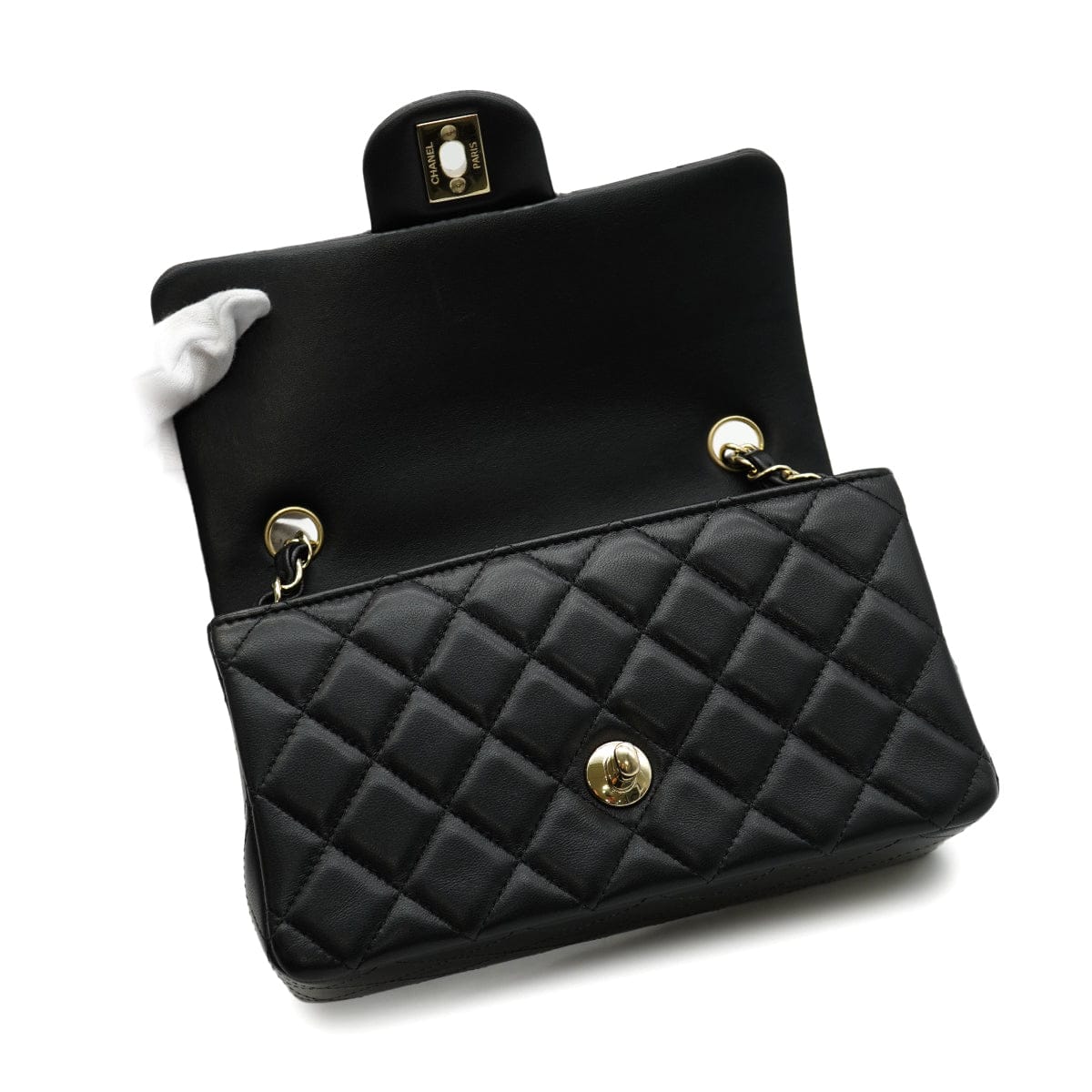 Luxury Promise Japan CHANEL MINI MATELASSE CHAIN SHOULDER BAG BLACK LAMB SKIN GOLD HARDWARE 90346109