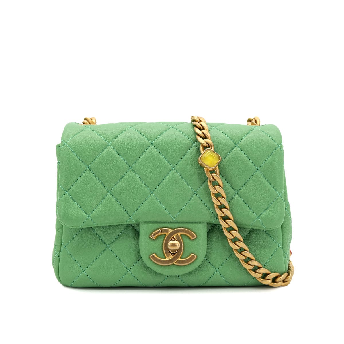 Luxury Promise Japan CHANEL MINI MATELASSE CHAIN SHOULDER BAG GREEN LAMB SKIN 90301708