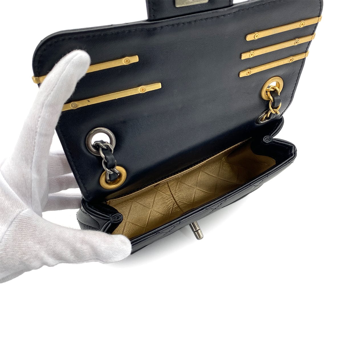 Luxury Promise Japan CHANEL MINI MATELASSE COCO CLIPS CHAIN SHOULDER BAG RHINESTONE FAUX PEARL BLACK LAMB SKIN GOLD HARDWARE 90317290