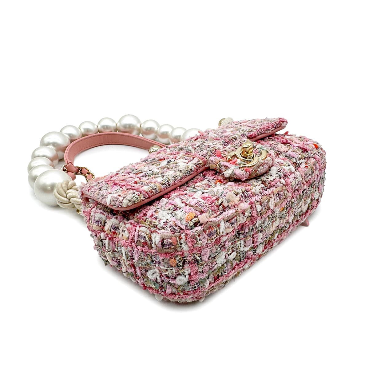 Luxury Promise Japan CHANEL MINI MATELASSE FAUX PEARL CHAIN HAND SHOULDER BAG PINK TWEED 90306516