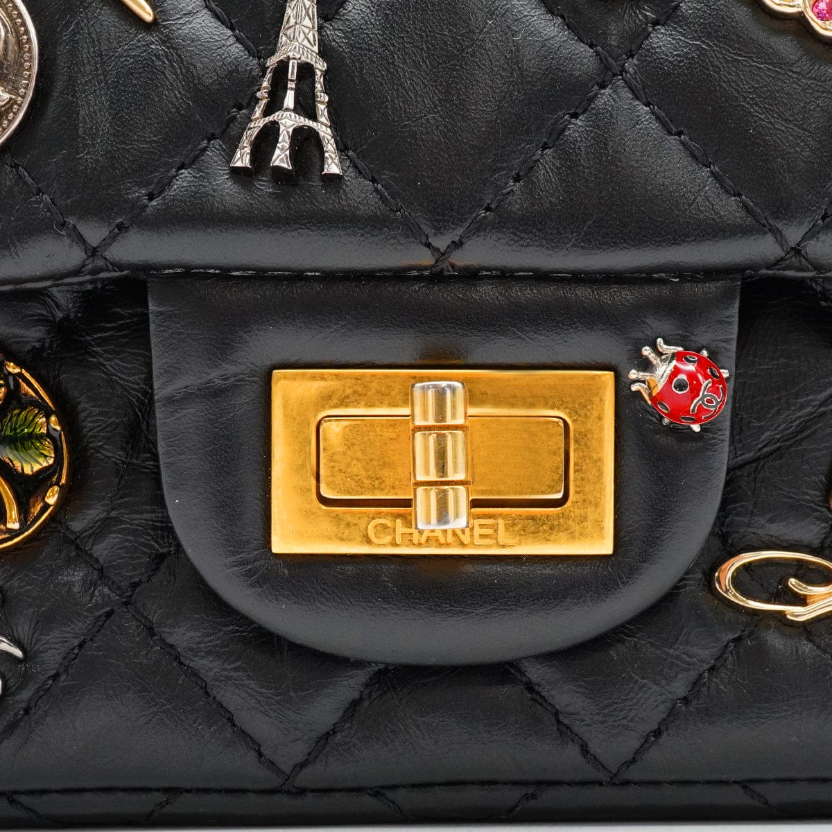 Luxury Promise Japan CHANEL MINI MATERASSE 2.55 LUCKY CHARM CHAIN SHOULDER BAG BLACK LEATHER GOLD HARDWARE 90344450
