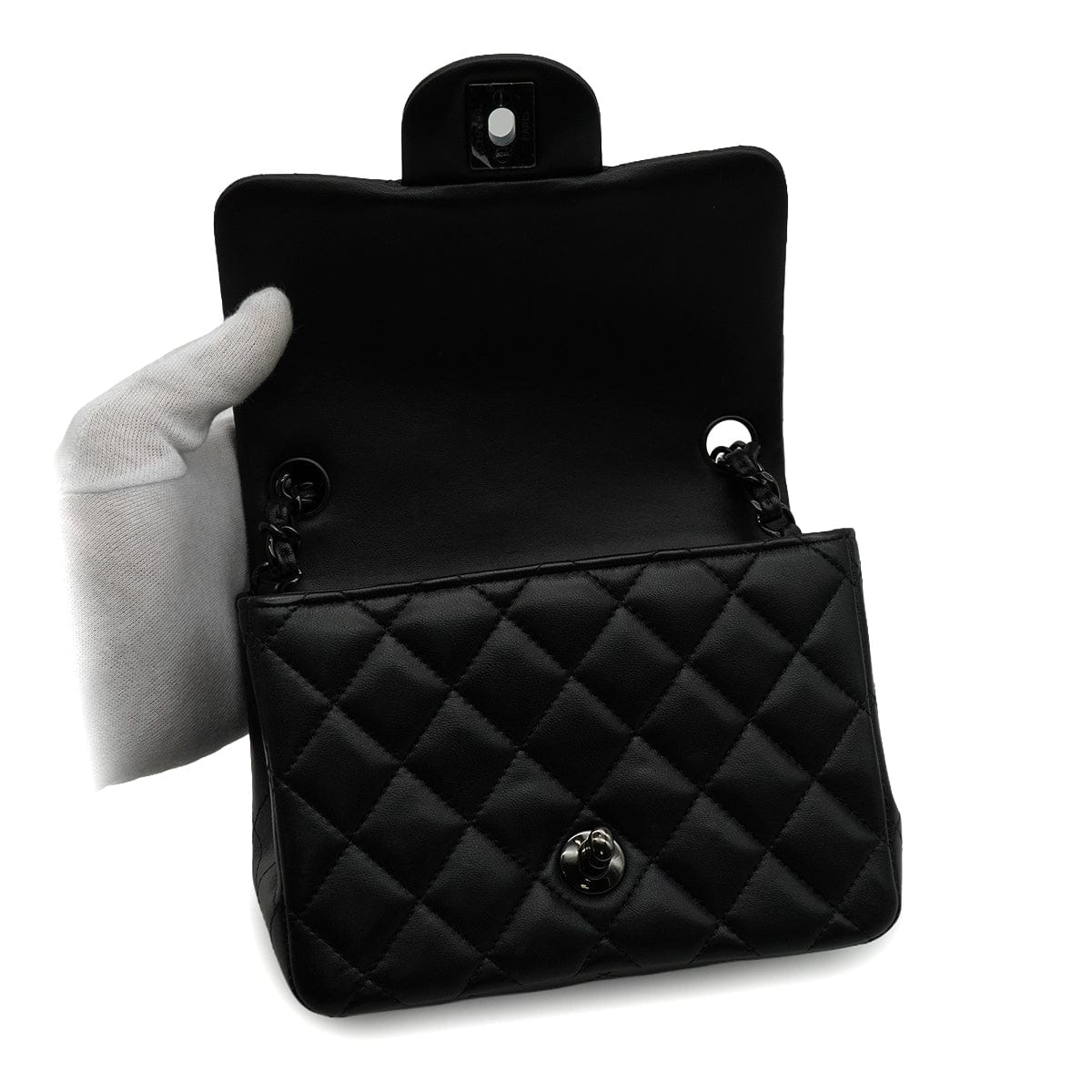 Luxury Promise Japan CHANEL MINI SQUARE 17 CHAIN SHUOLDER BAG BLACK LAMB SKIN SO BLACK HARDWARE 90344462