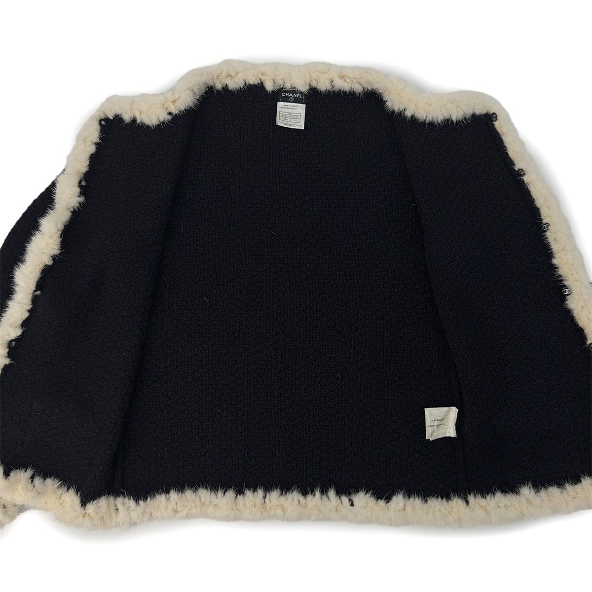 Luxury Promise Japan CHANEL MINK KNIT JACKET BLACK ECRU MOHAIR 42 03A RTW 90296577