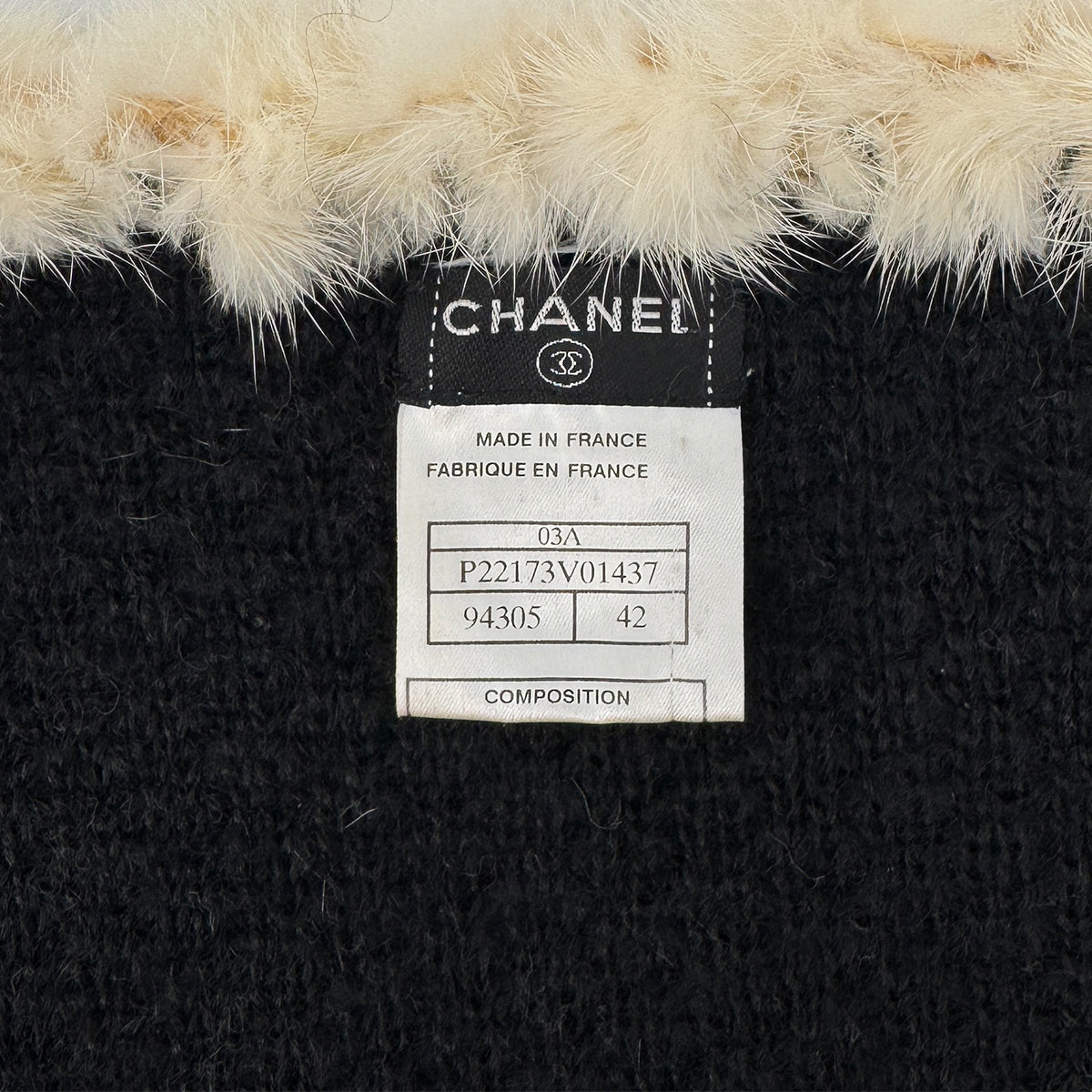 Luxury Promise Japan CHANEL MINK KNIT JACKET BLACK ECRU MOHAIR 42 03A RTW 90296577