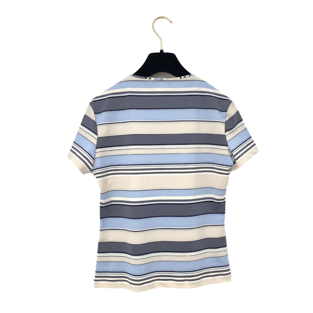 Luxury Promise Japan CHANEL MULTI COLOR STRIPE T-SHIRT LOGO PLATE BLUE GRAY NYLON 40 00C RTW 90291316