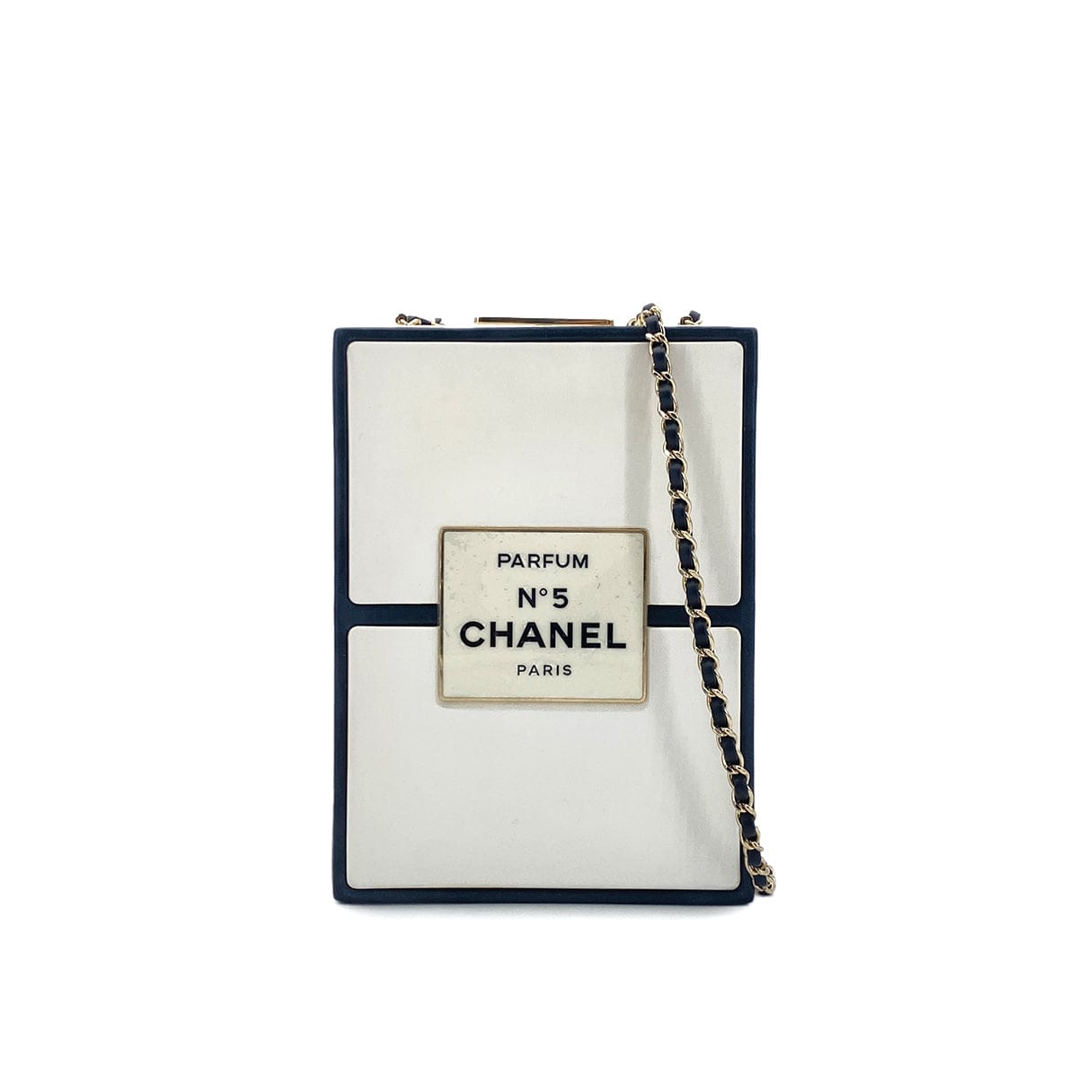 Luxury Promise Japan CHANEL N°5 PERFUME BOX CLUTCH CHAIN SHOULDER BAG BLACK WHITE LEATHER 90283120