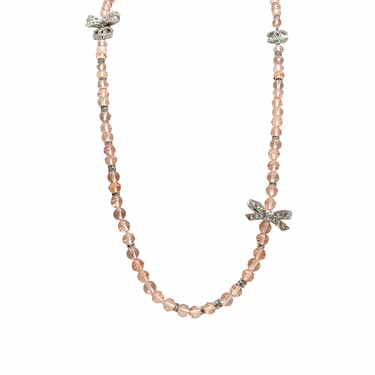 Luxury Promise Japan CHANEL NECKLACE BEADS COCOMARK RIBBON RHINESTONE PINK ACCESSORY B23S 90310258