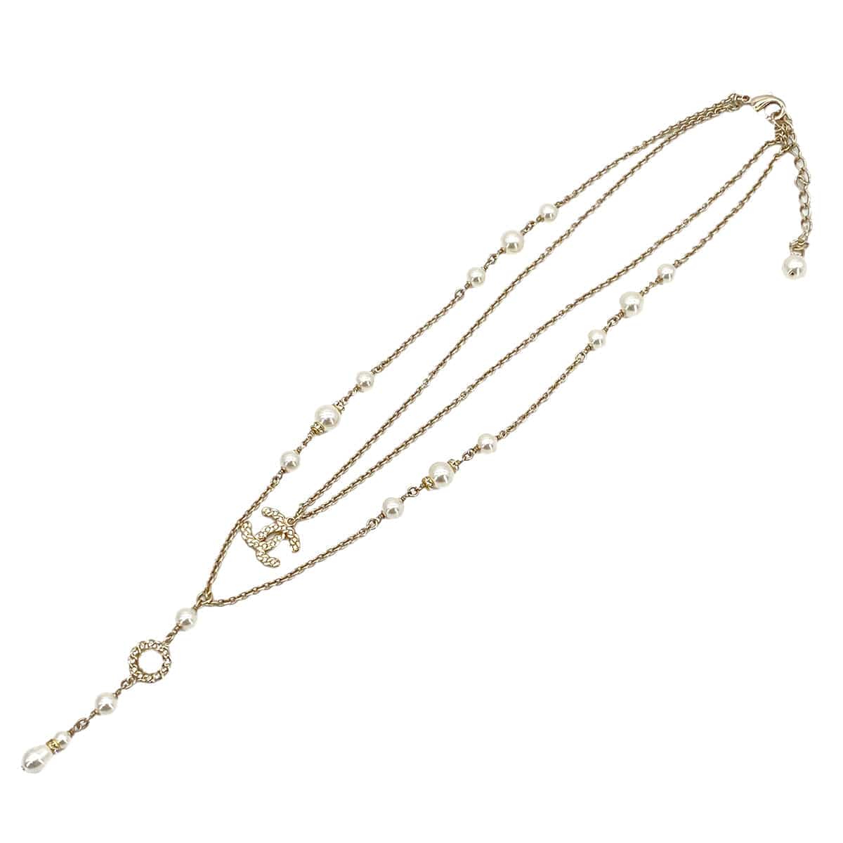 Luxury Promise Japan CHANEL NECKLACE COCOMARK DOUBLE CHAIN FAUX PEARL RHINESTONE ACCESSORY B19P 90301667