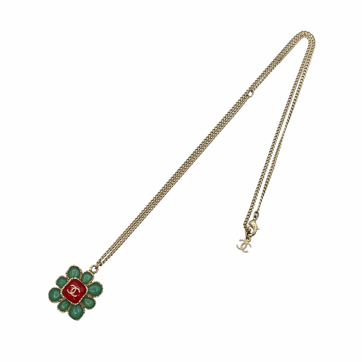 Luxury Promise Japan CHANEL NECKLACE COCOMARK FLOWER COLOR STONE GOLD ACCESSORY A16C 90321112